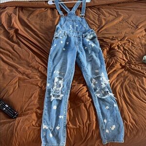 Distressed Blue Denim Overalls